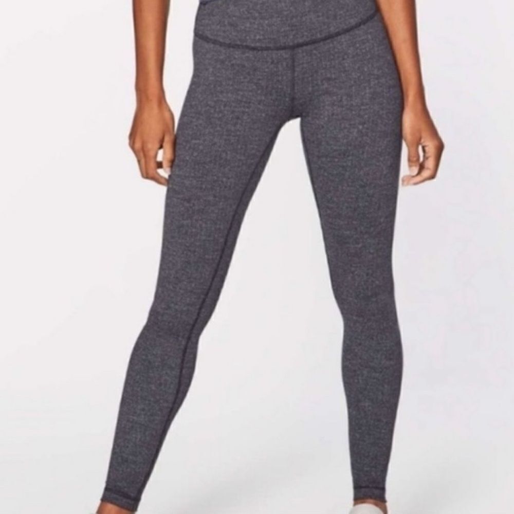 Lululemon Knit Herringbone Wunder Under full length black gray Leggings 6